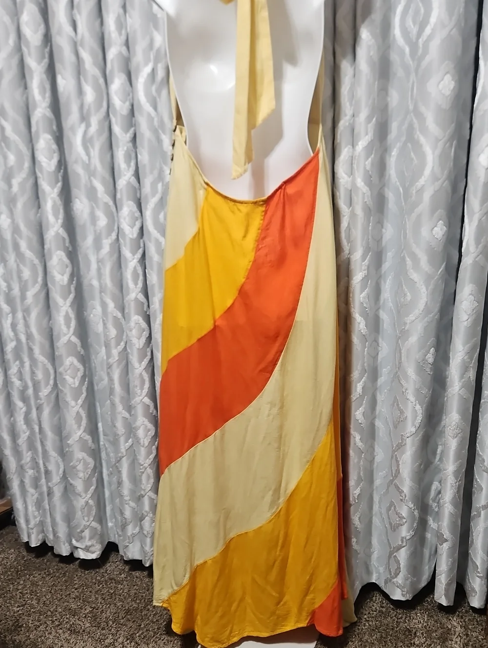 Free People Linen Blend Color Block Halter Midi Dress - Picture 4 of 6